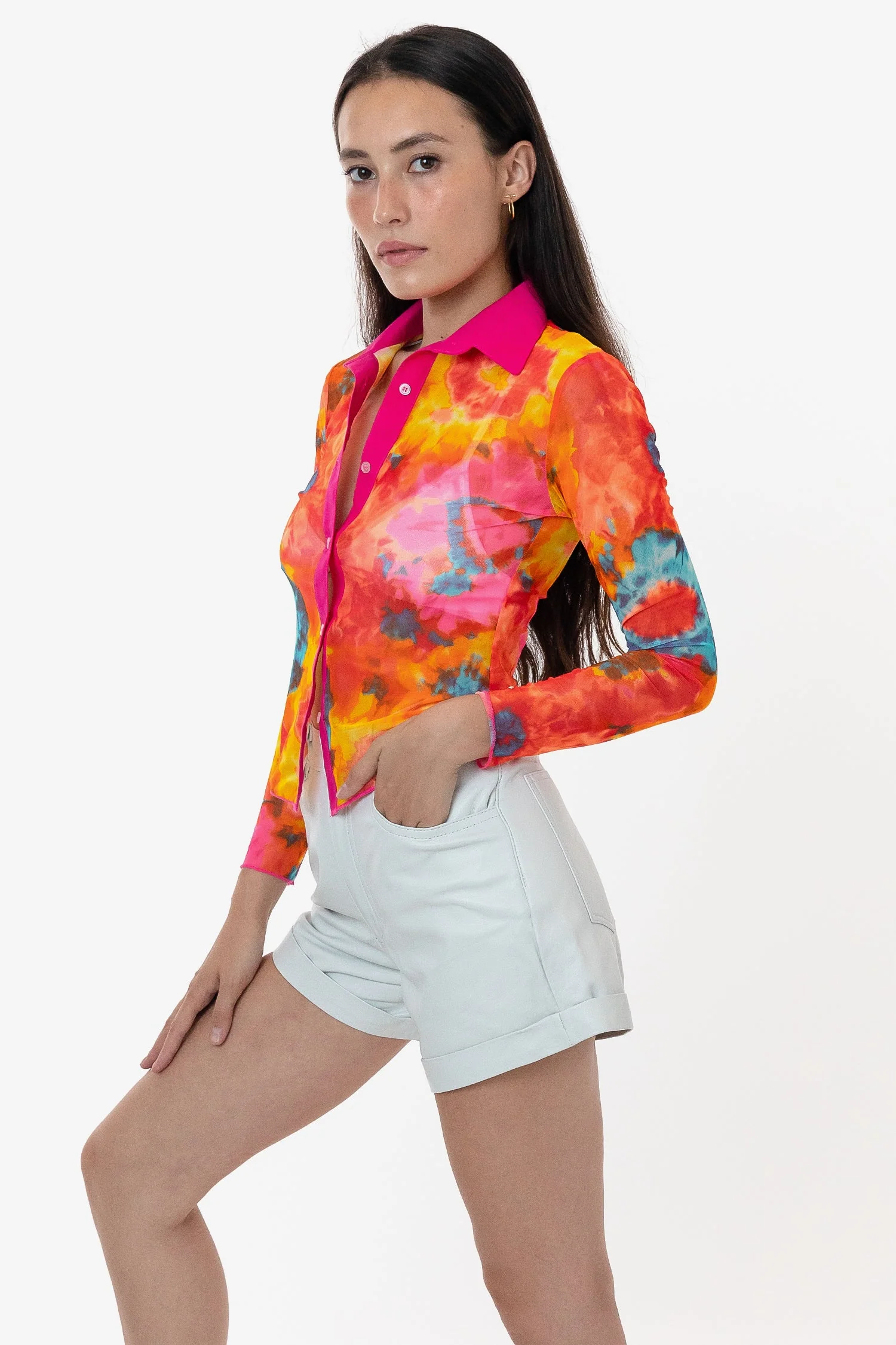RNS745P - Printed Micro Mesh Long Sleeve Button Up - Image 15