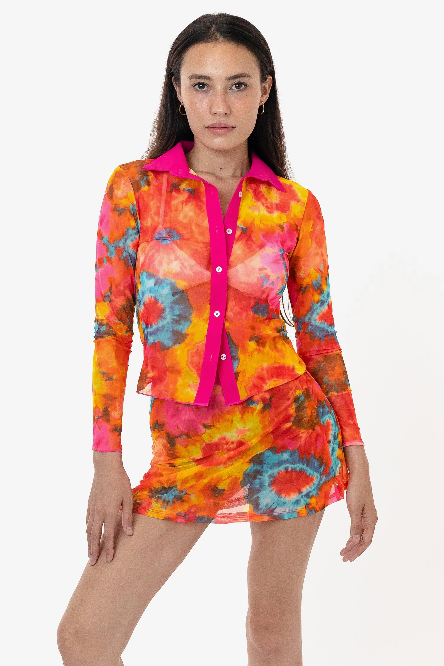RNS745P - Printed Micro Mesh Long Sleeve Button Up - Image 18