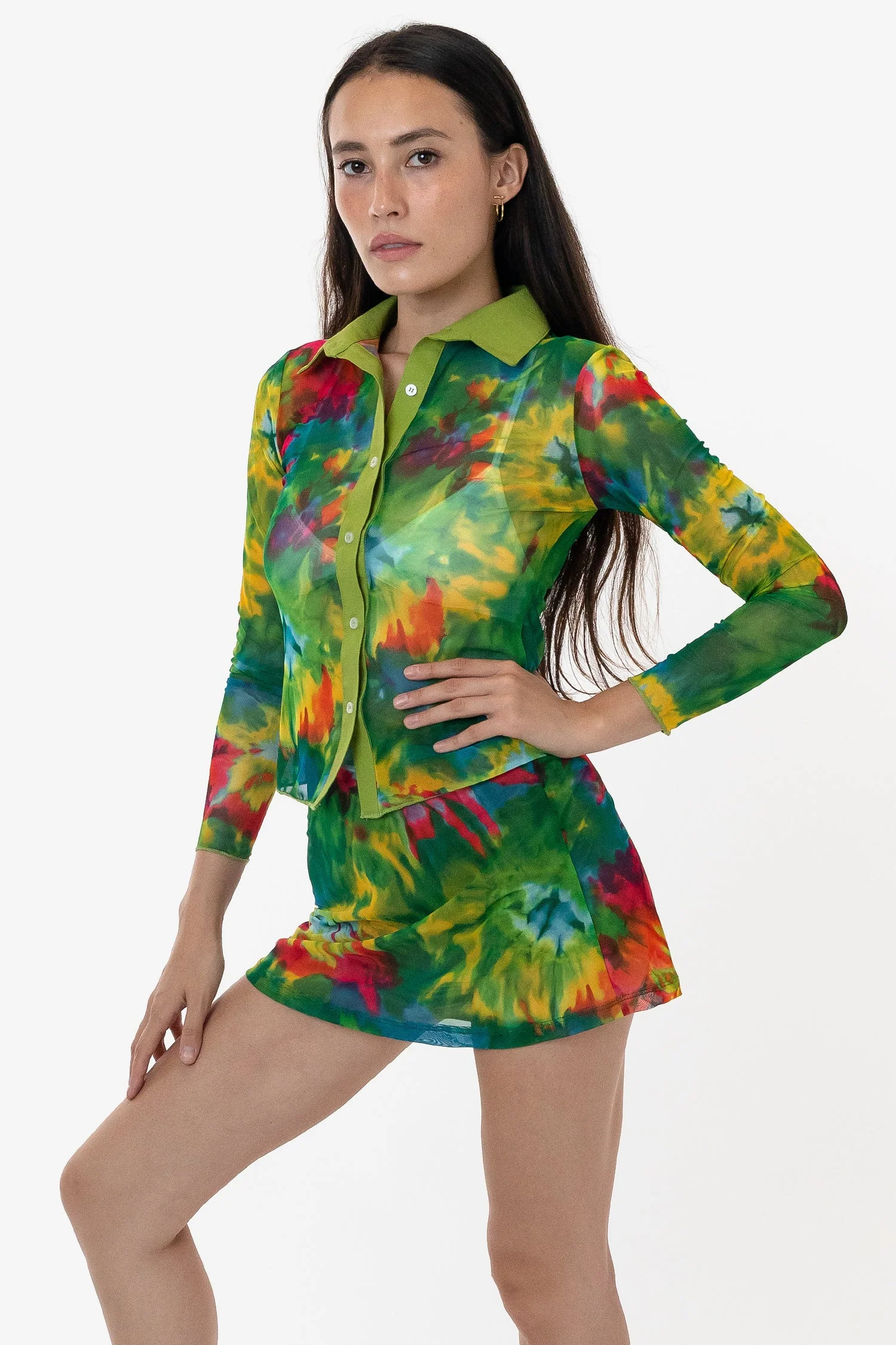 RNS745P - Printed Micro Mesh Long Sleeve Button Up - Image 19