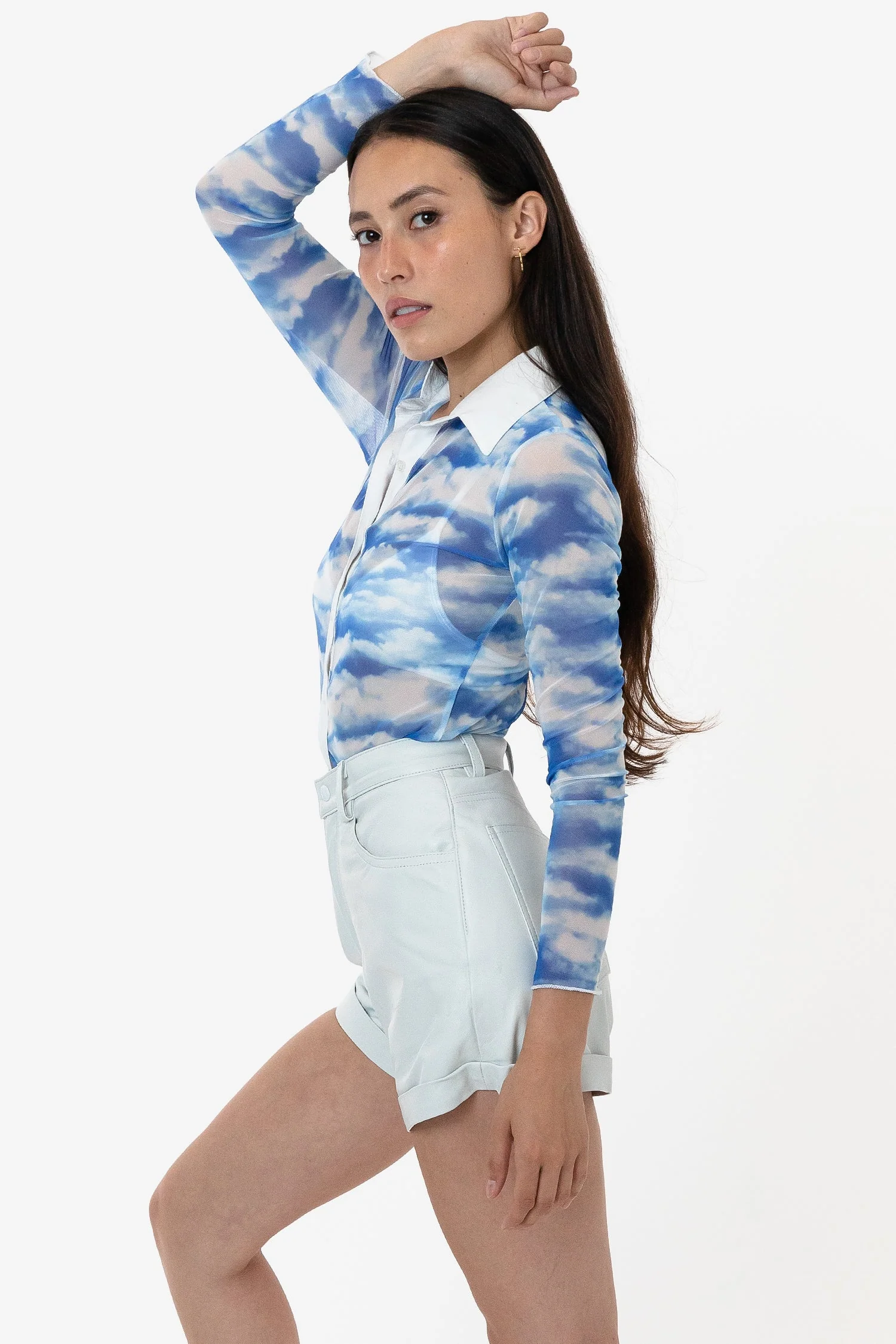 RNS745P - Printed Micro Mesh Long Sleeve Button Up - Image 5
