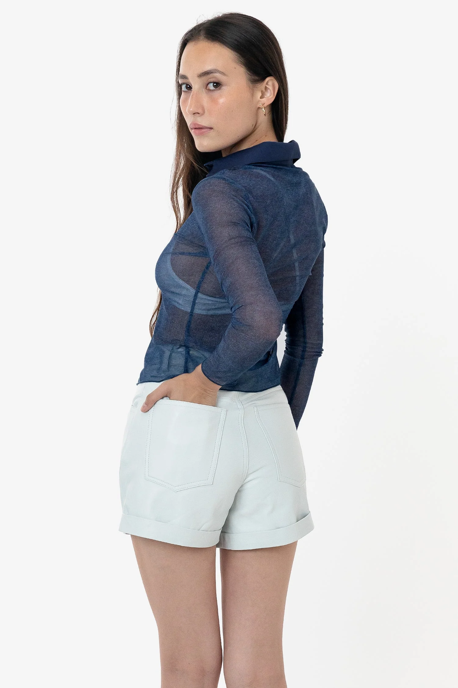 RNS745P - Printed Micro Mesh Long Sleeve Button Up - Image 8