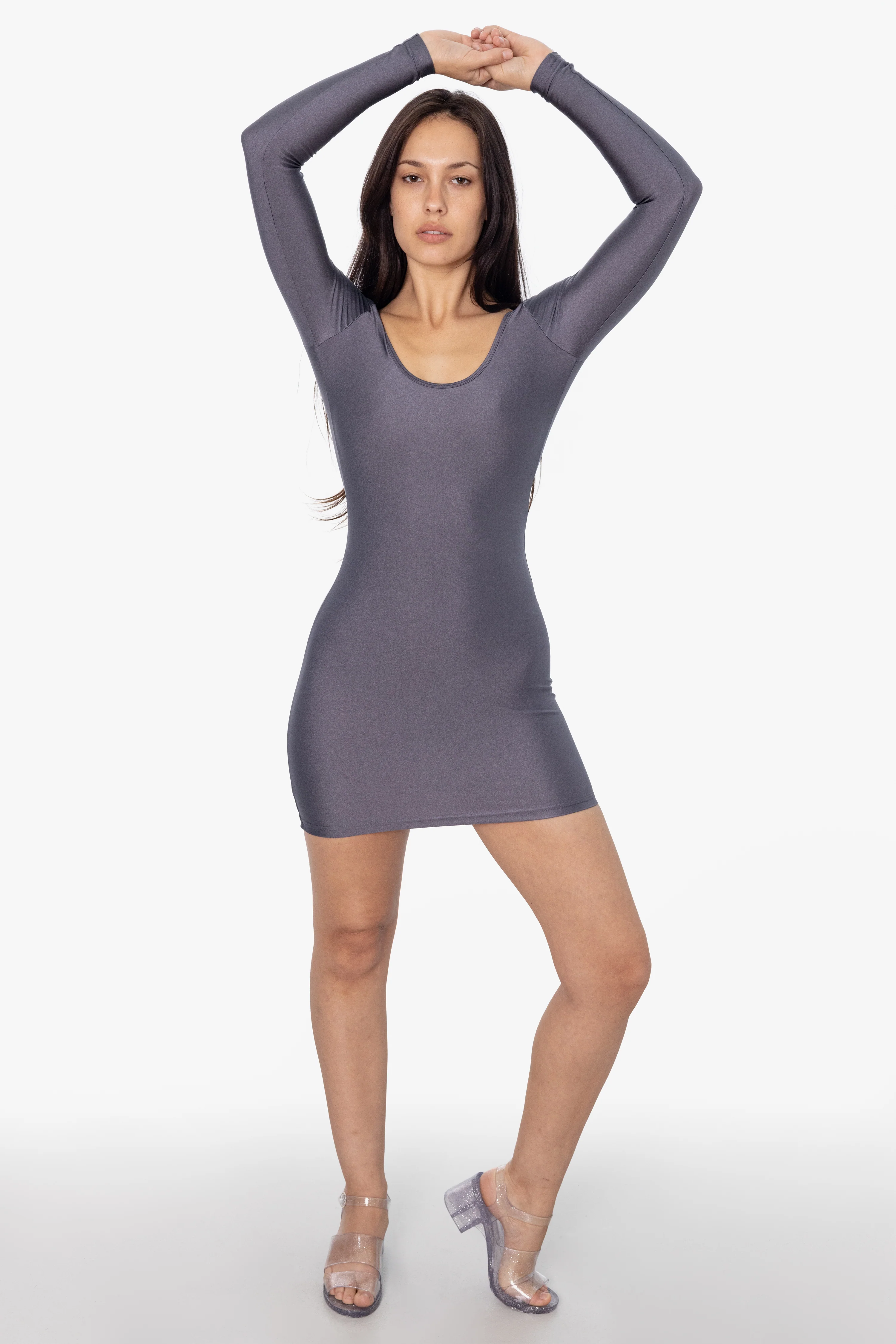 RNT3628 - Nylon Tricot Double U-Neck L/S Mini Dress - Image 6