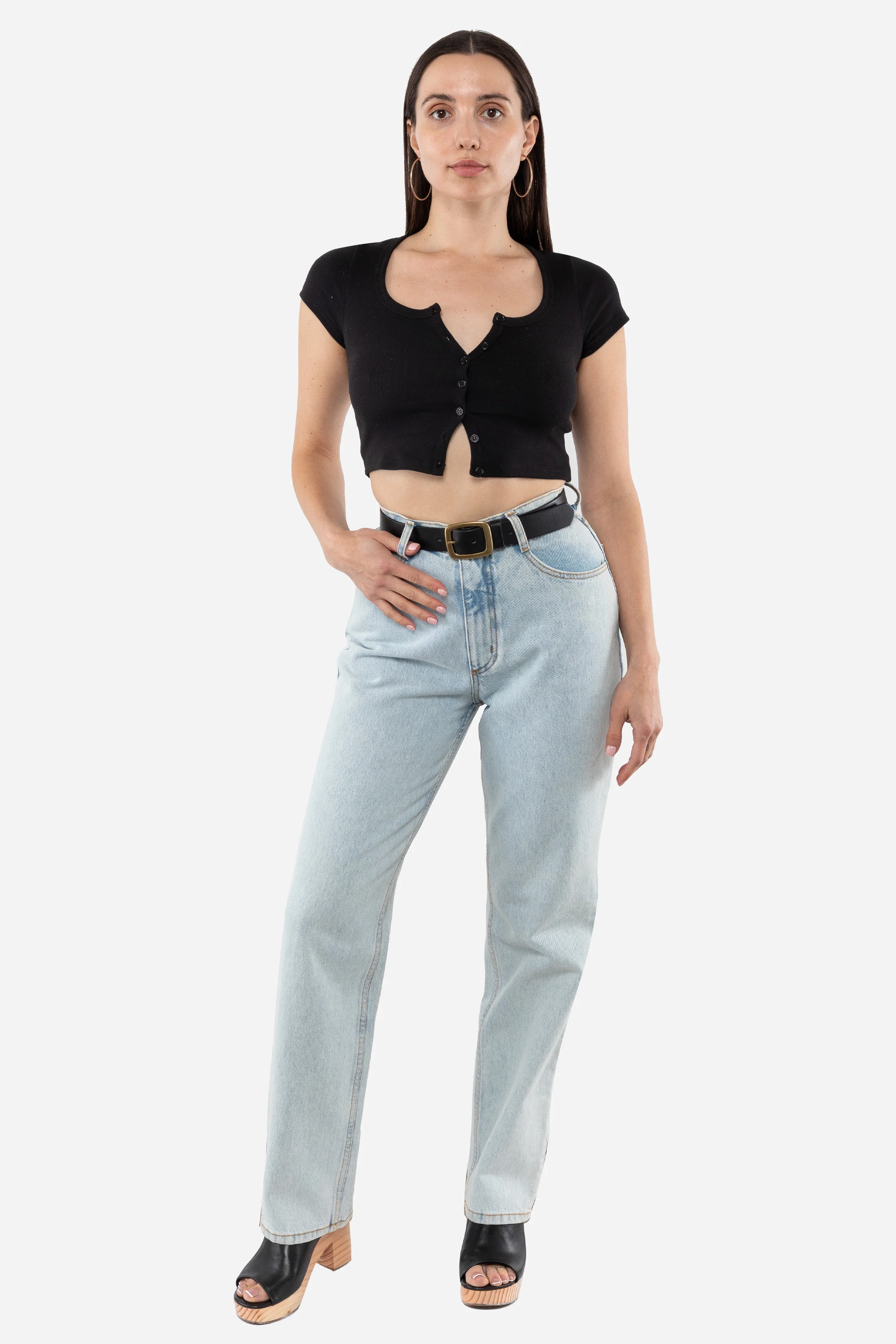 RSALBT04 - Unisex Rectangle Center Bar Buckle Leather Belt - Image 5