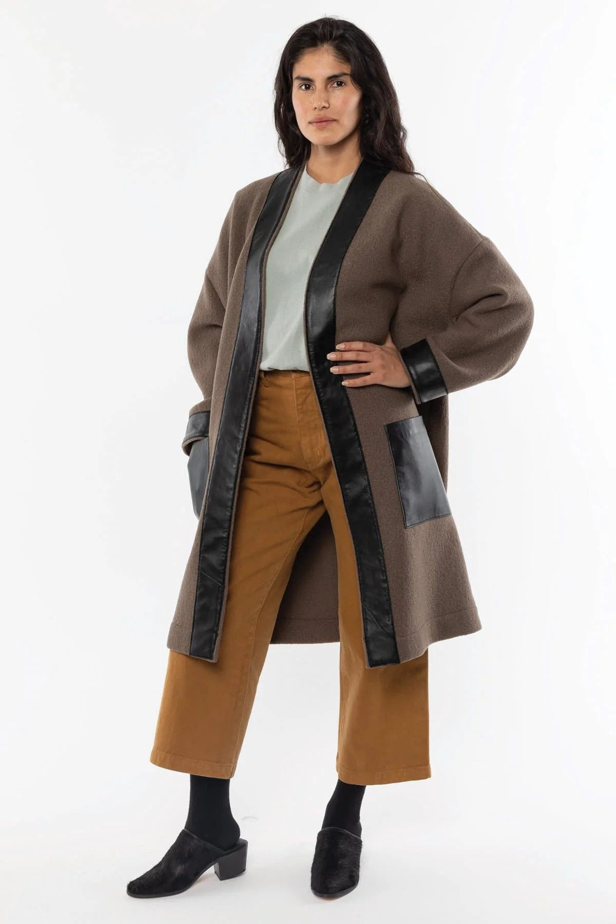 RWL100 - Wool Coat with Leather Trim - Image 10