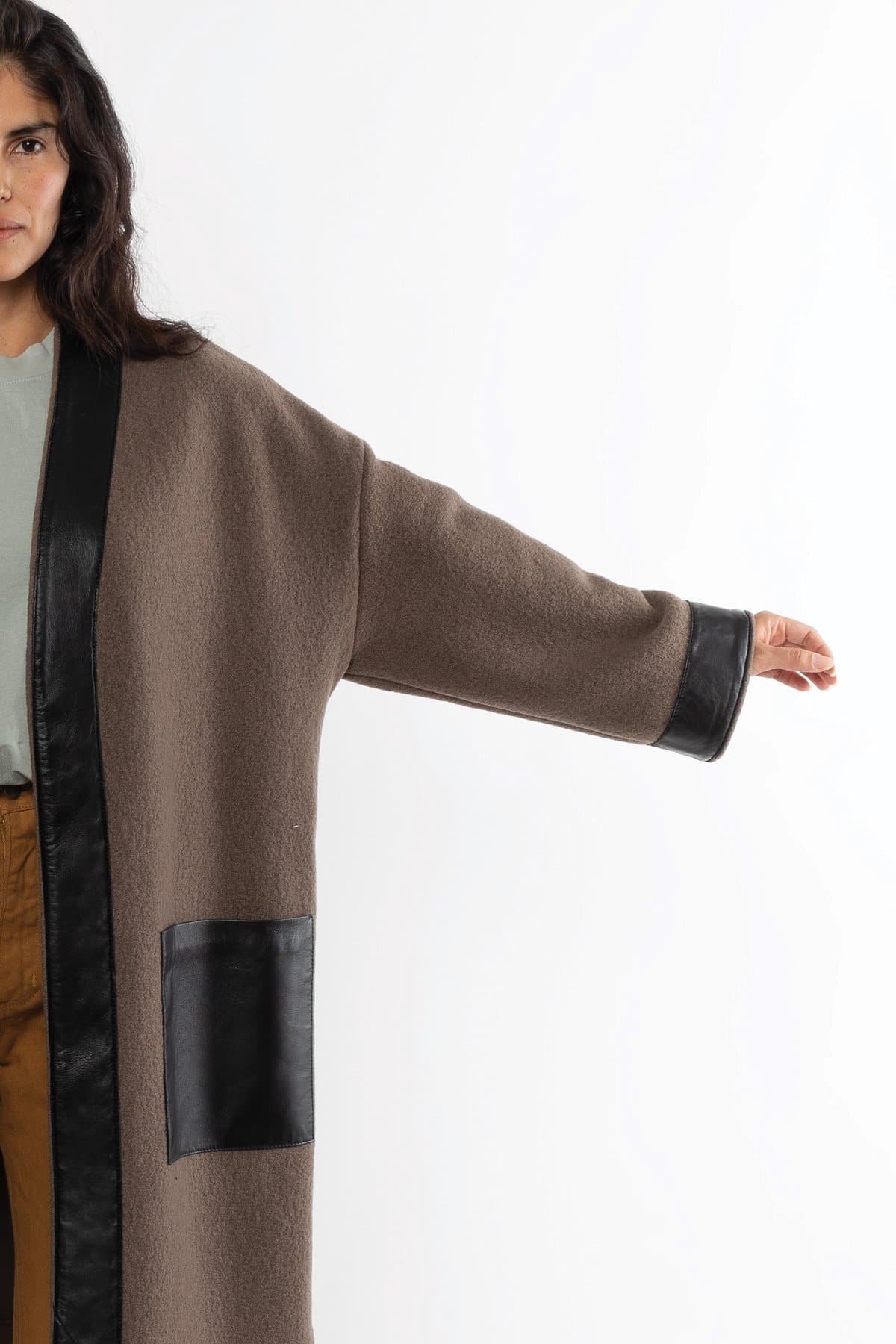 RWL100 - Wool Coat with Leather Trim - Image 11