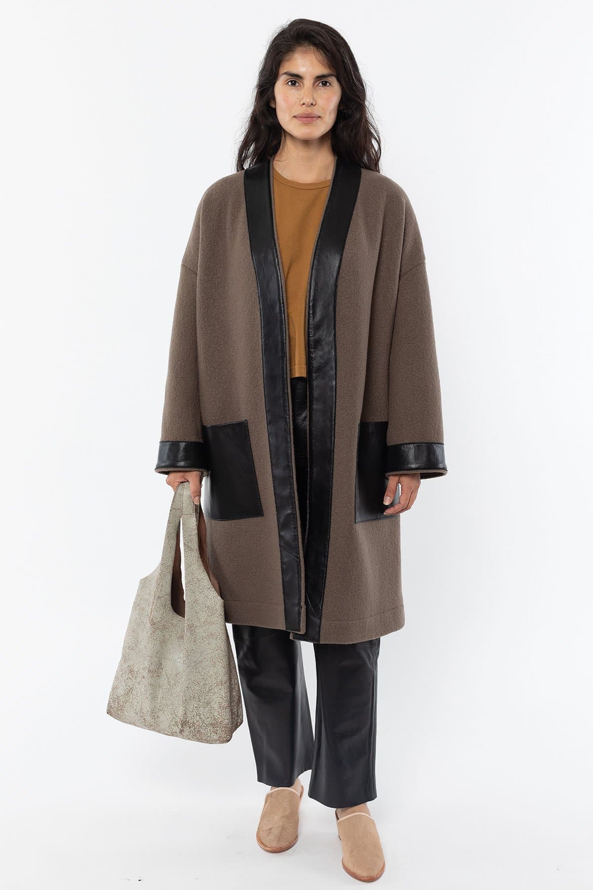 RWL100 - Wool Coat with Leather Trim - Image 12
