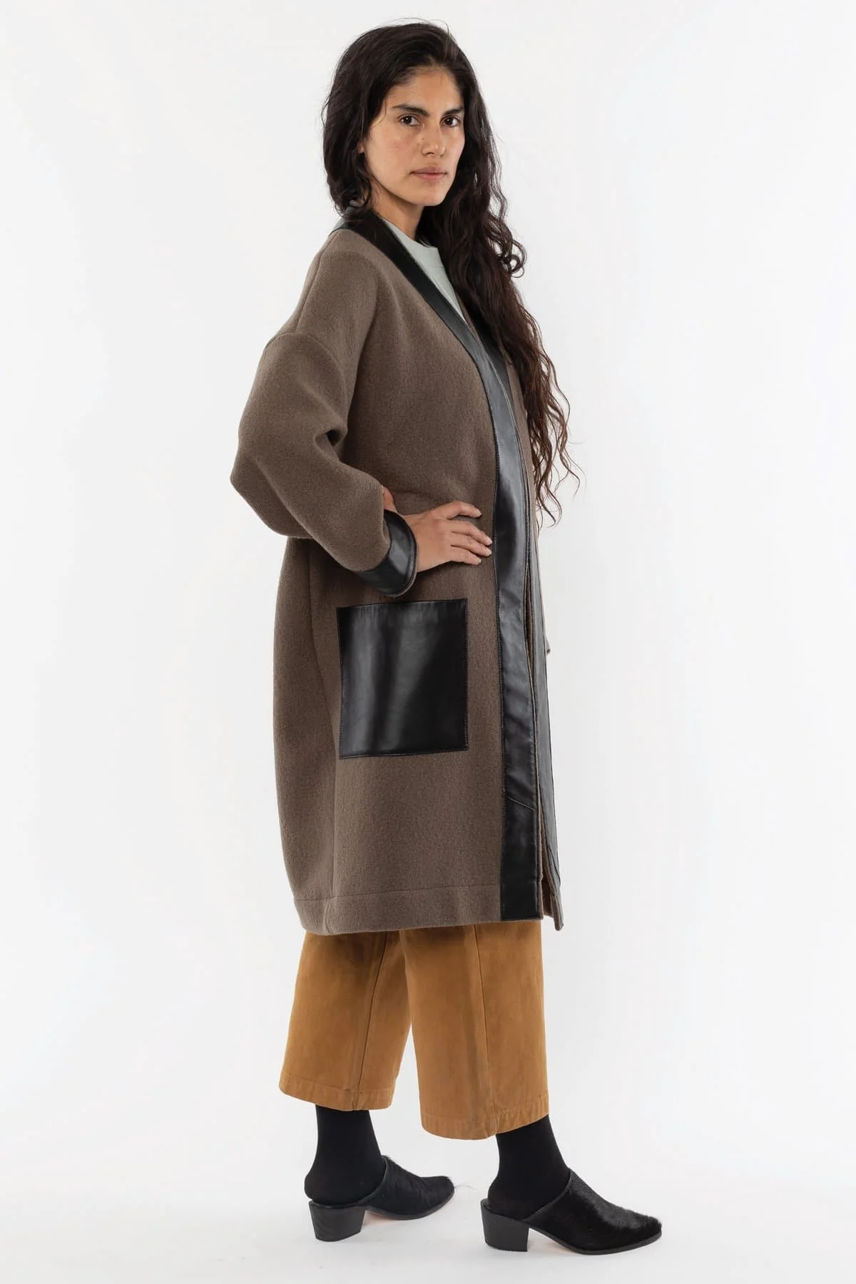 RWL100 - Wool Coat with Leather Trim - Image 13