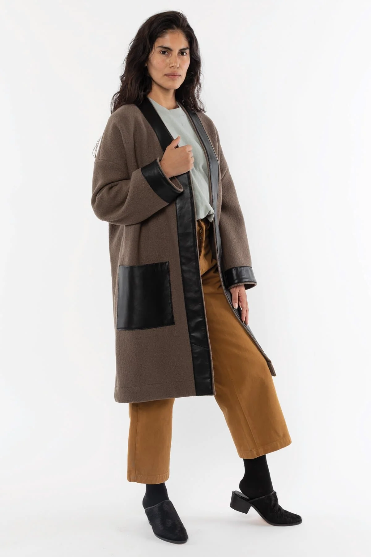 RWL100 - Wool Coat with Leather Trim - Image 14