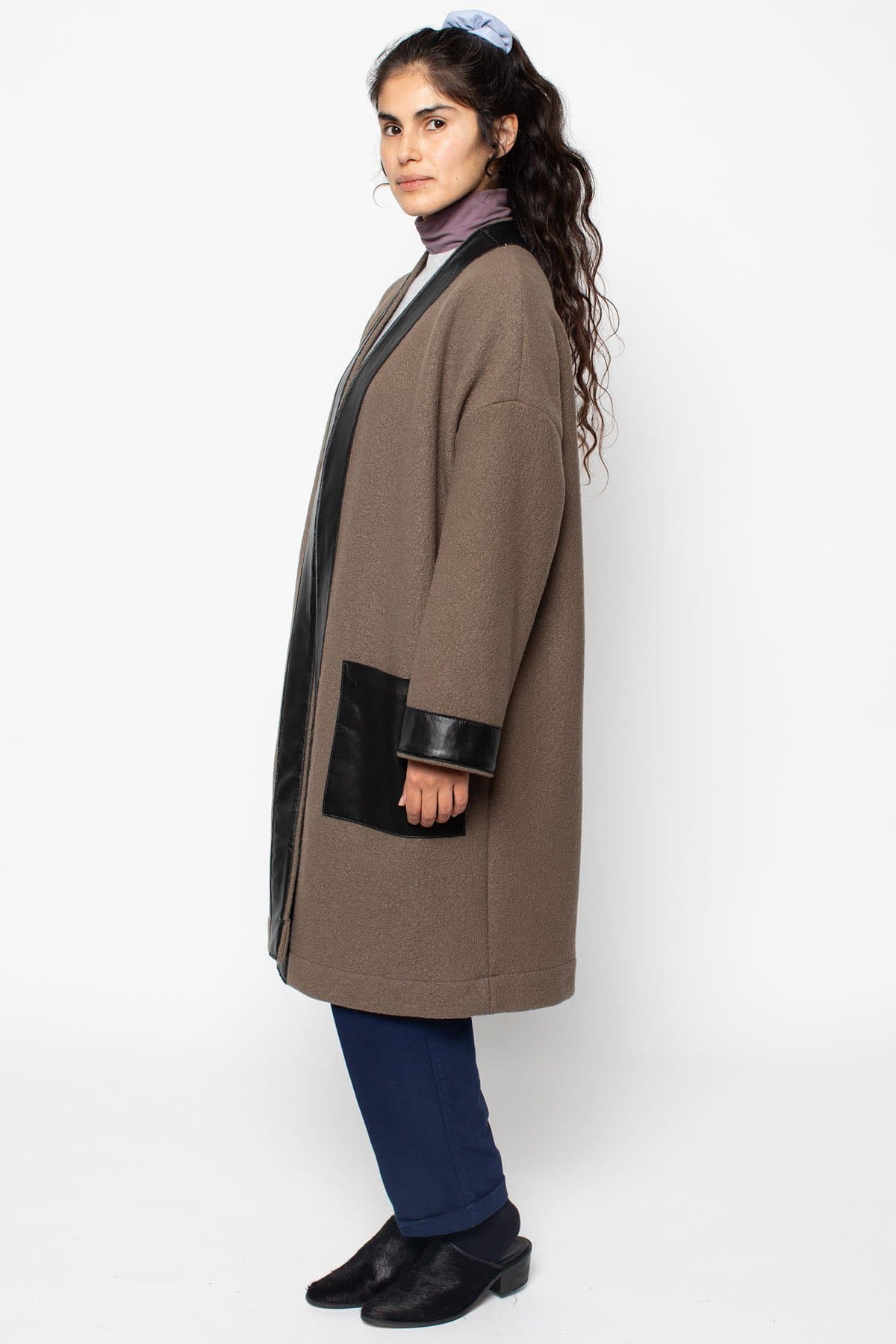RWL100 - Wool Coat with Leather Trim - Image 16