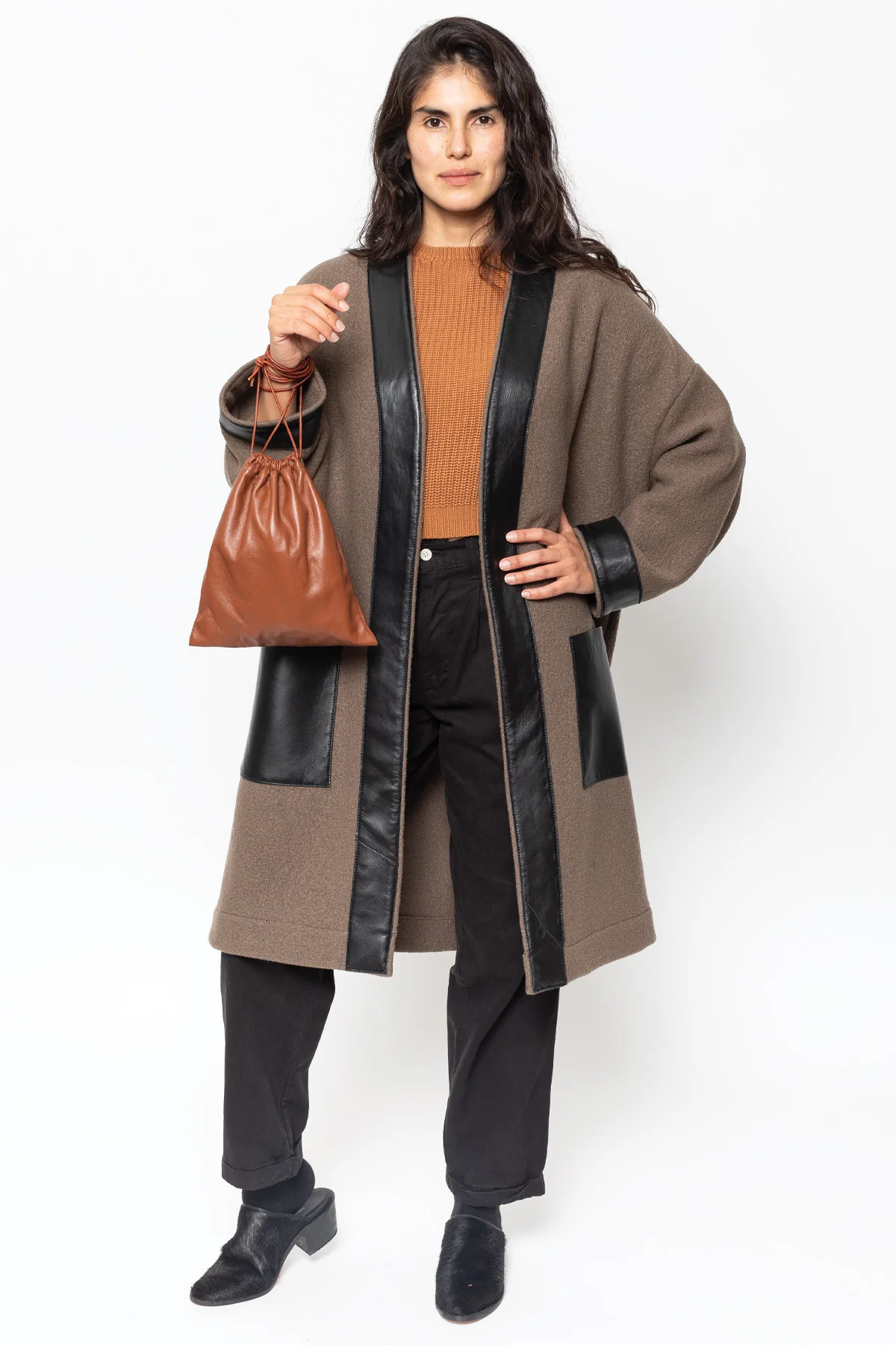 RWL100 - Wool Coat with Leather Trim - Image 17