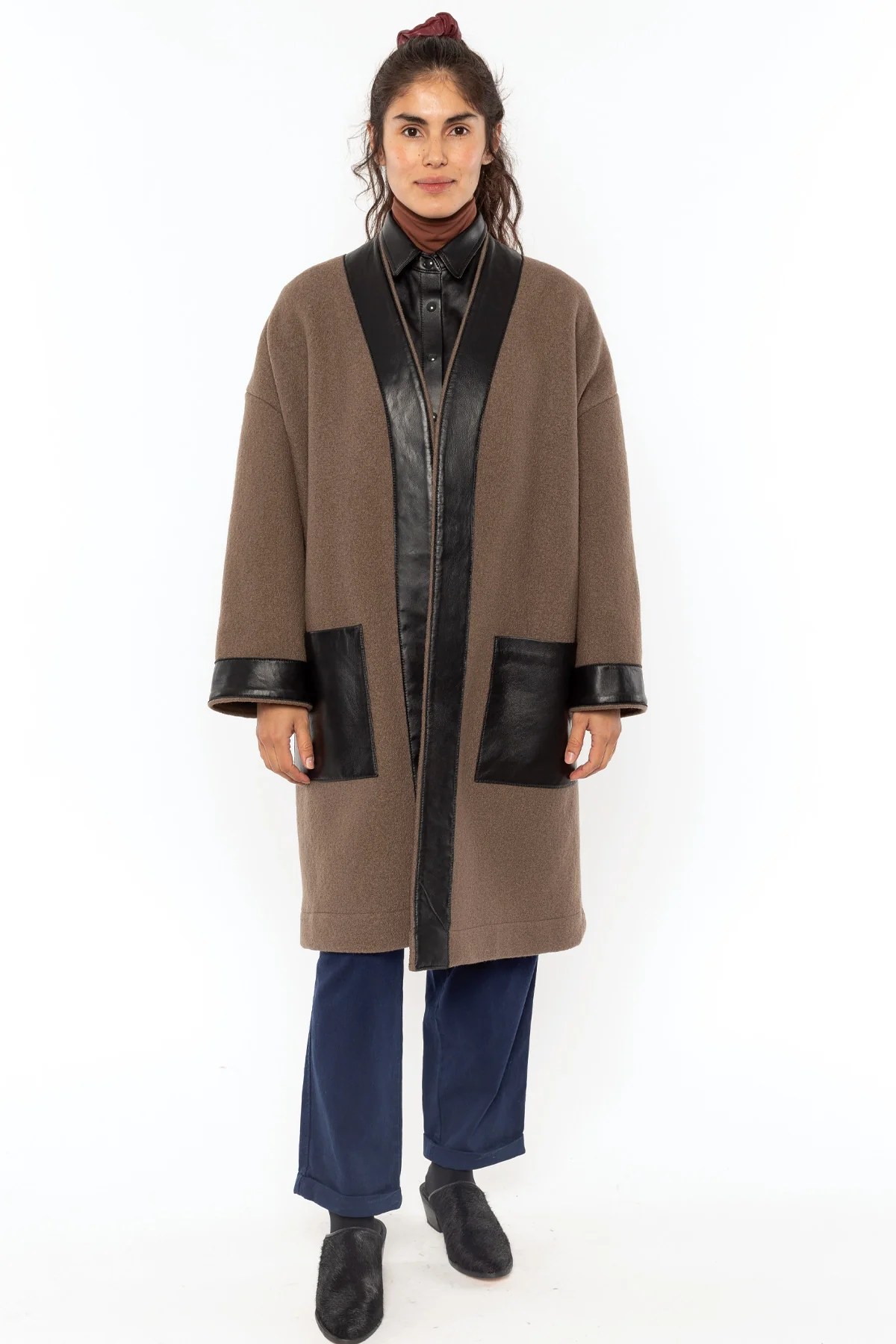 RWL100 - Wool Coat with Leather Trim - Image 18