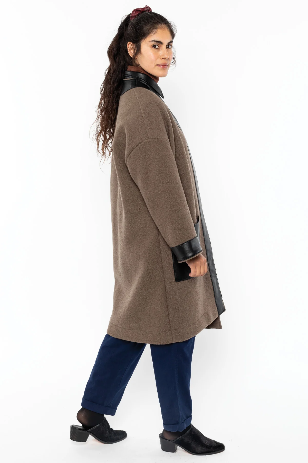RWL100 - Wool Coat with Leather Trim - Image 19