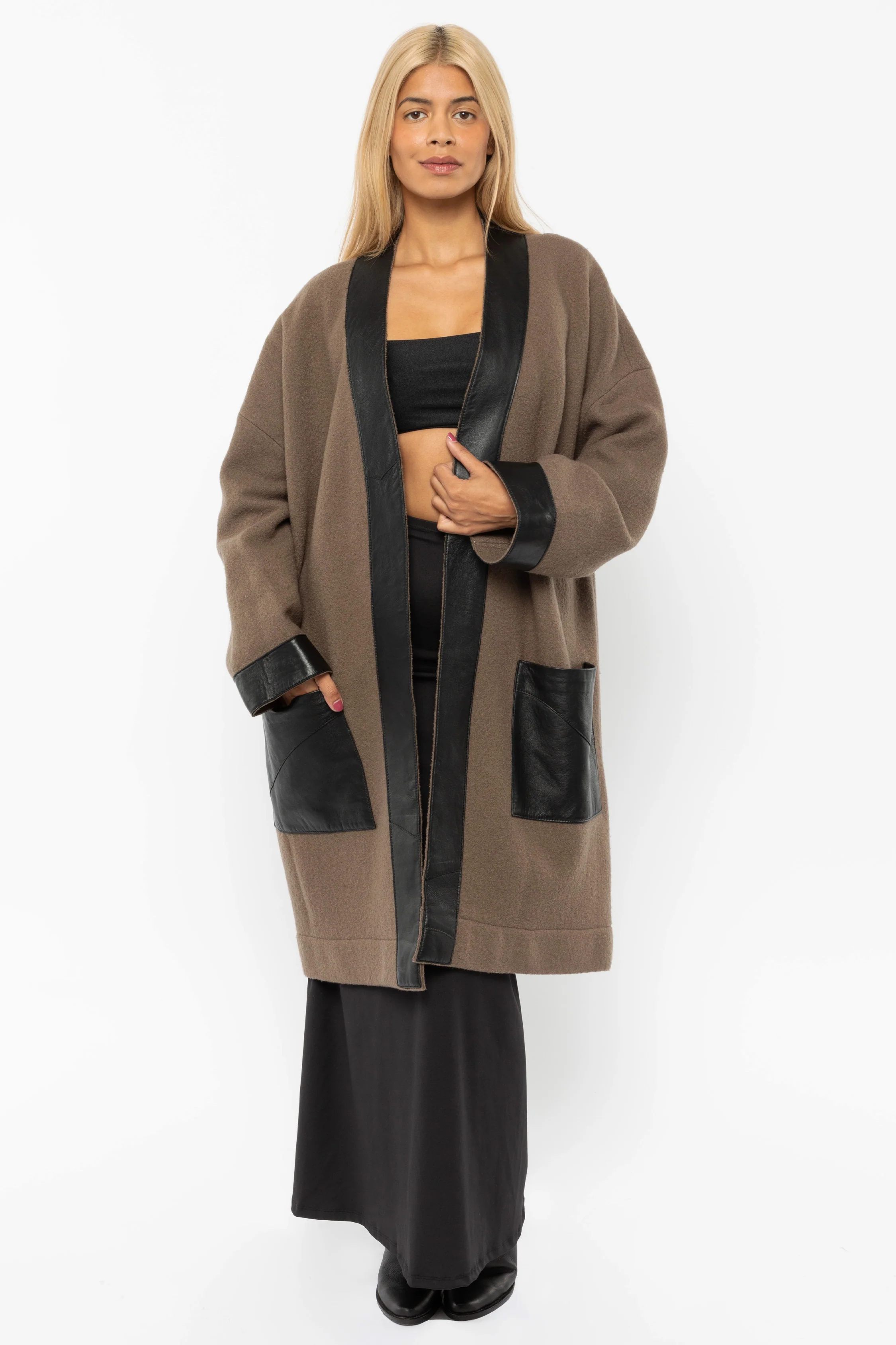RWL100 - Wool Coat with Leather Trim - Image 20