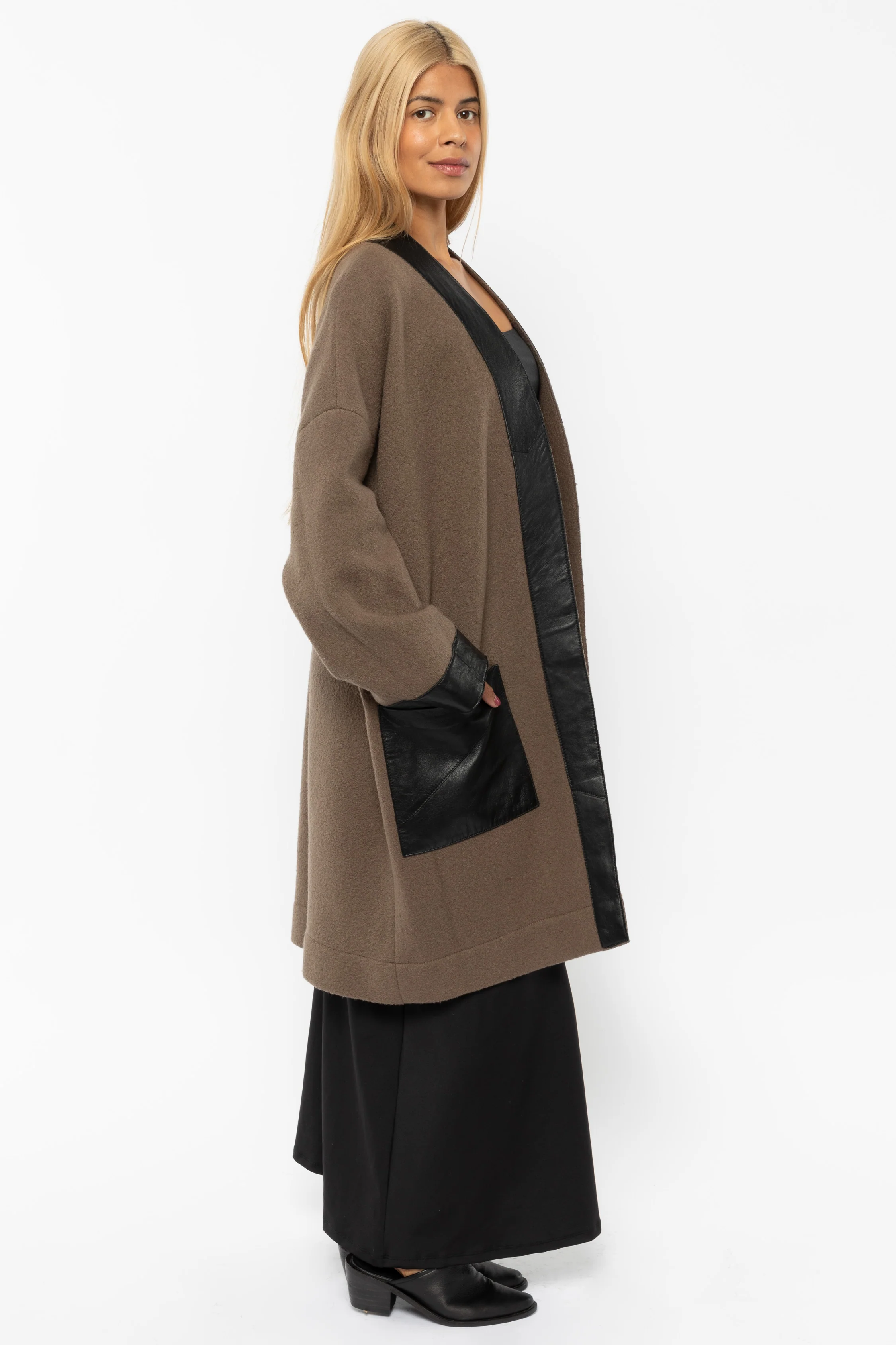 RWL100 - Wool Coat with Leather Trim - Image 22