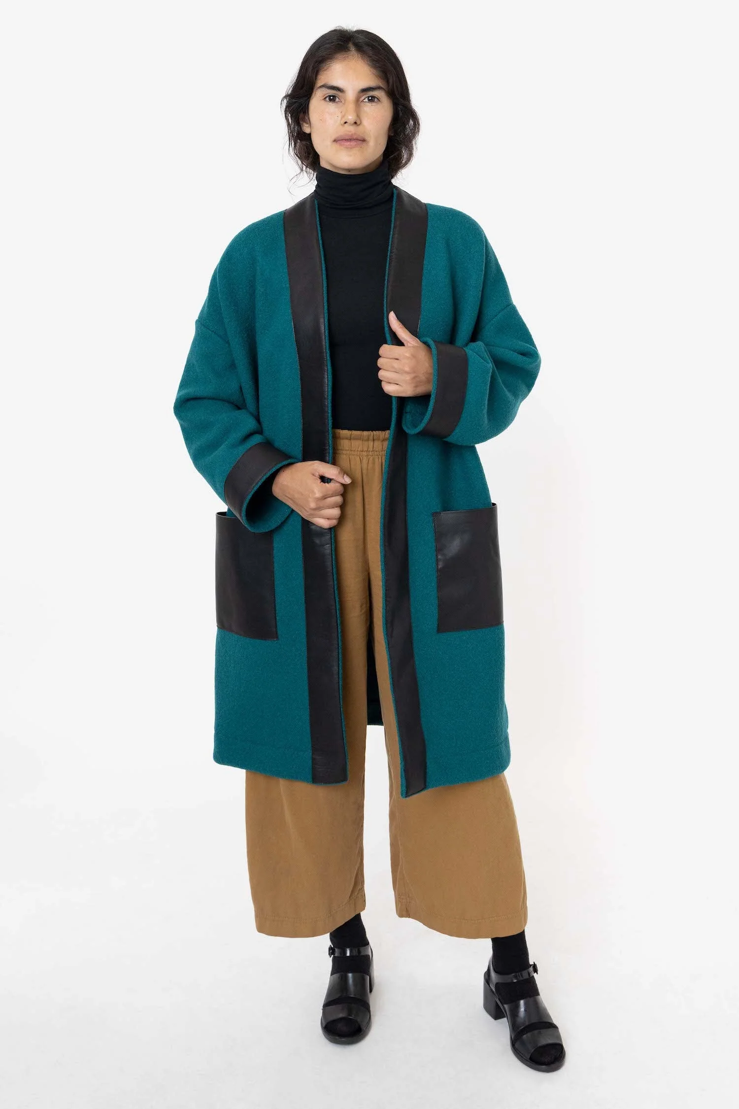 RWL100 - Wool Coat with Leather Trim - Image 3
