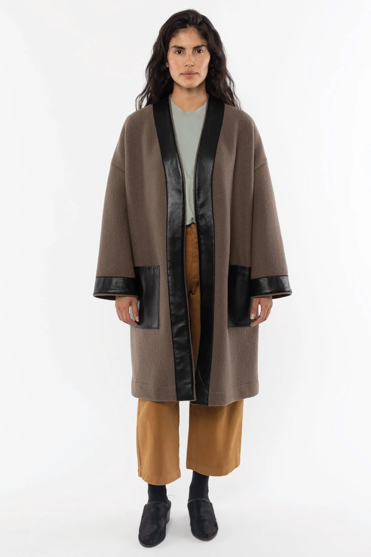 RWL100 - Wool Coat with Leather Trim - Image 4