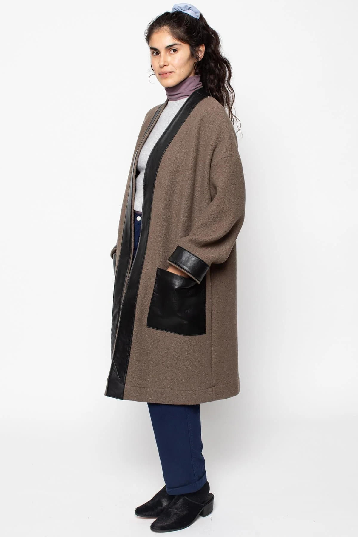 RWL100 - Wool Coat with Leather Trim - Image 6