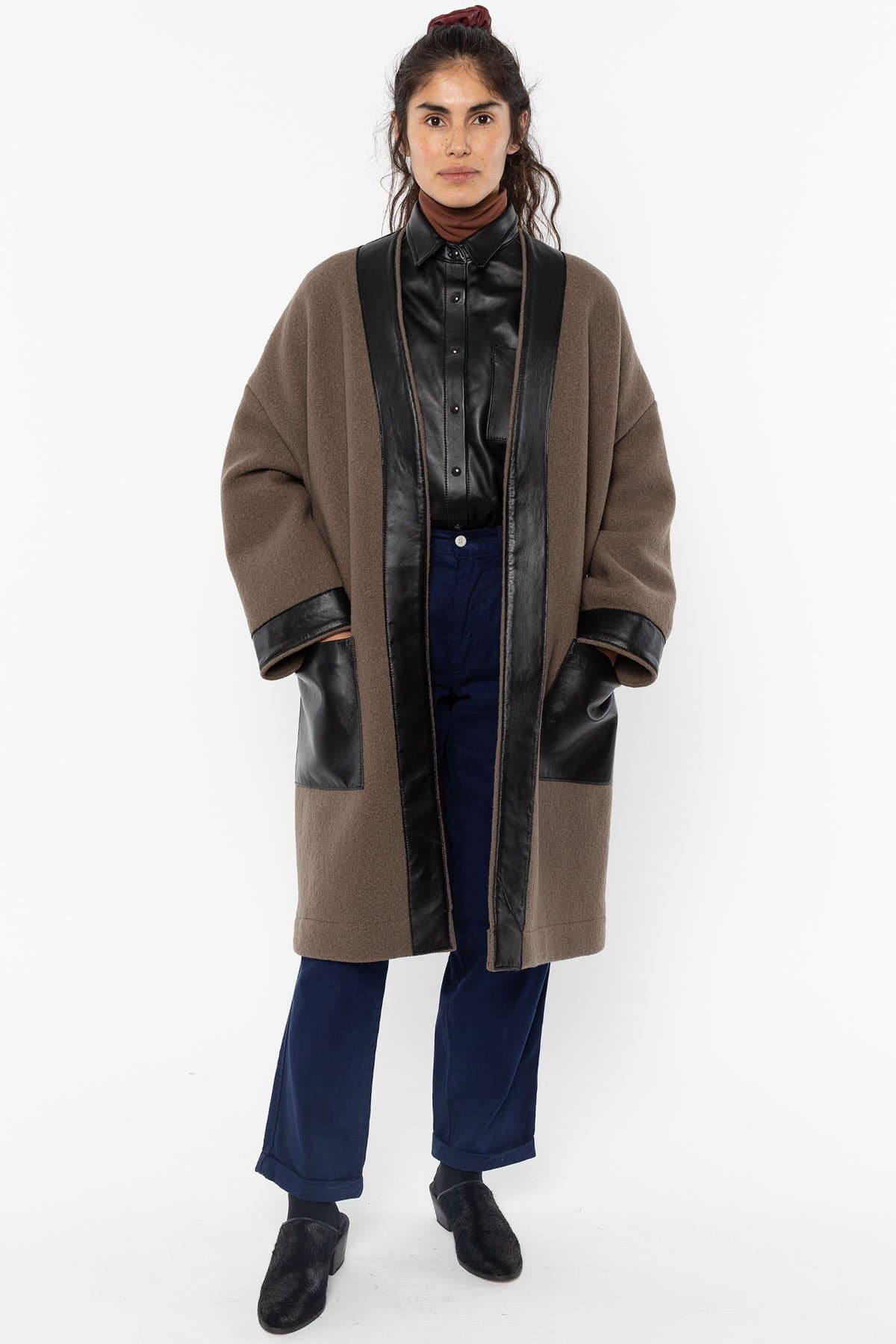 RWL100 - Wool Coat with Leather Trim - Image 7