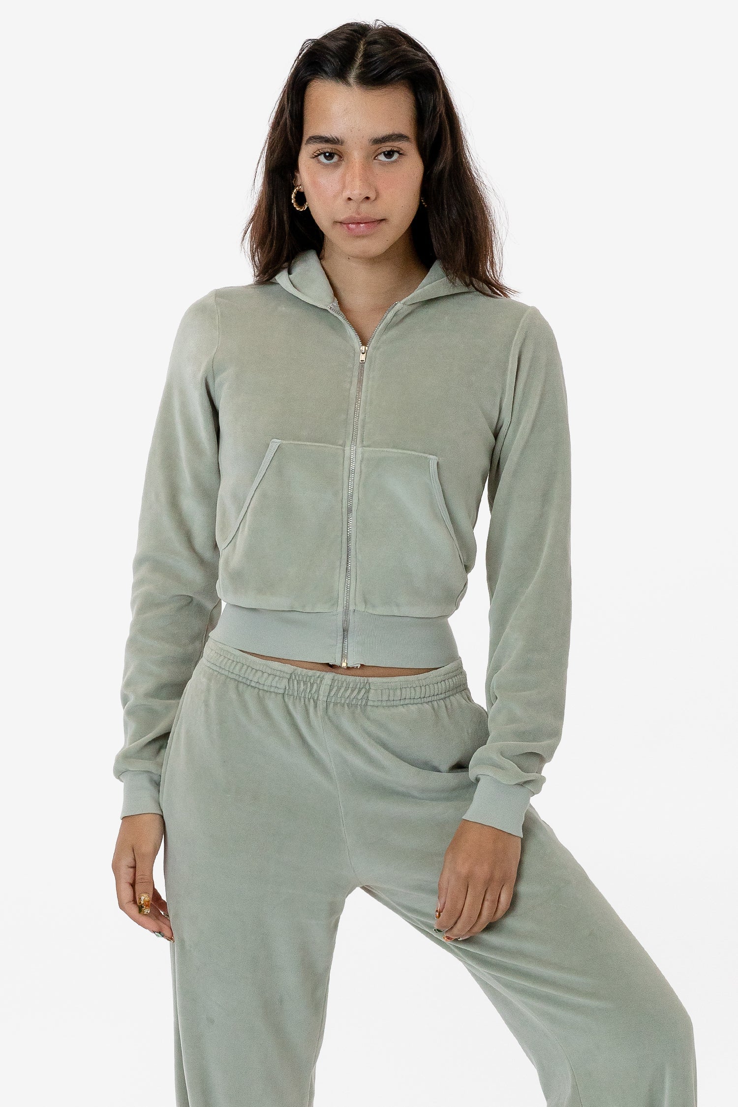 VLR310GD - Garment Dye Velour Mid-Length Zip-Up Hoodie - Image 9
