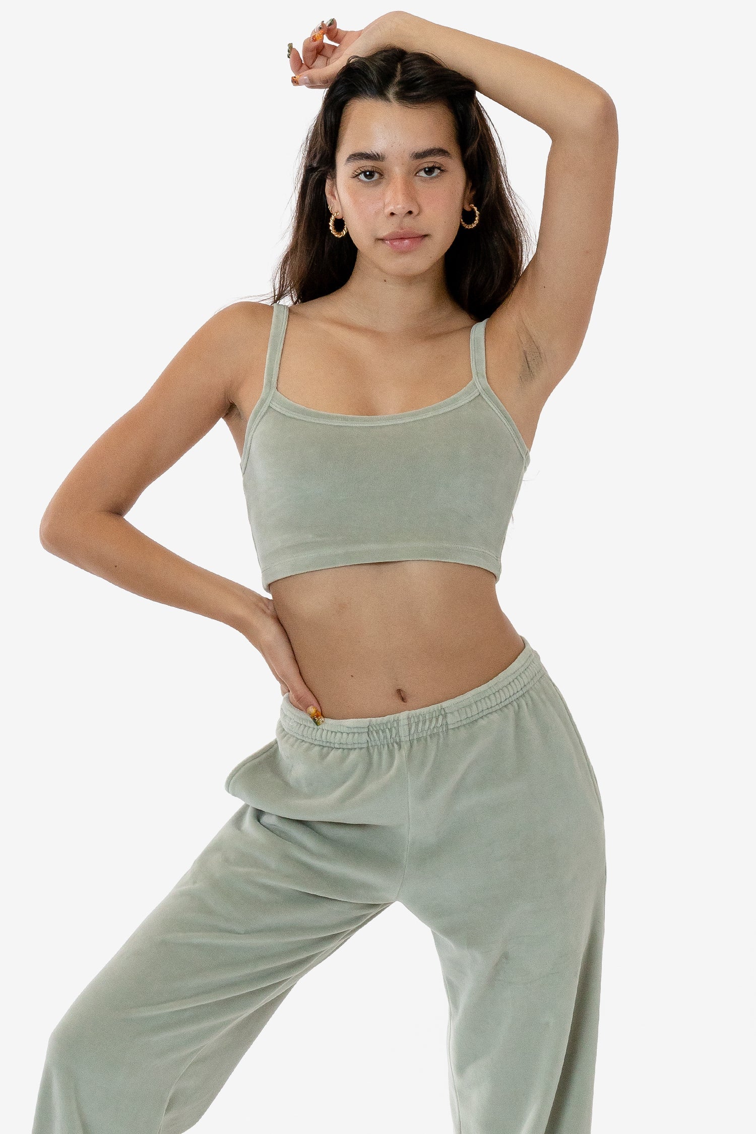 VLR316GD - Garment Dye Velour Spaghetti Crop Tank - Image 3